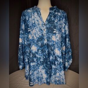 Notations Blue and White Abstract Blouse